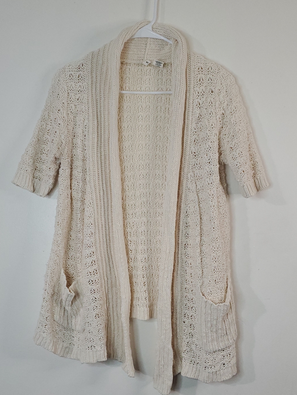 Moth Open-Front Cream Knit Cardigan with Pockets Size Small BoHo Cottagecore
